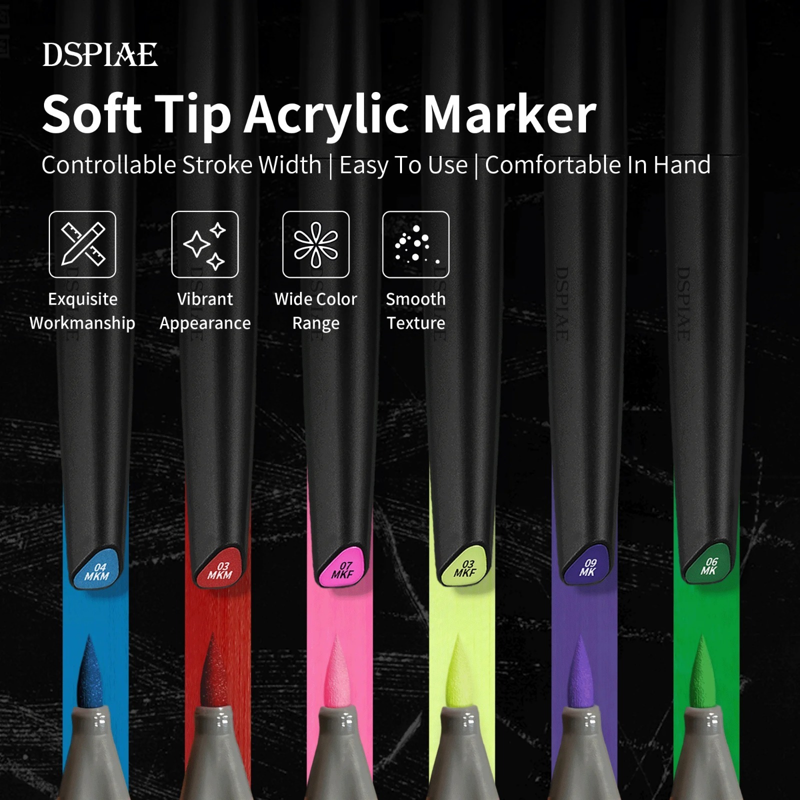 Model Kit Gunpla - DSPIAE Soft-Tip-Marker-Set auf Wasserbasis, Grundfarben/Metallic/Fluoreszierende Farben