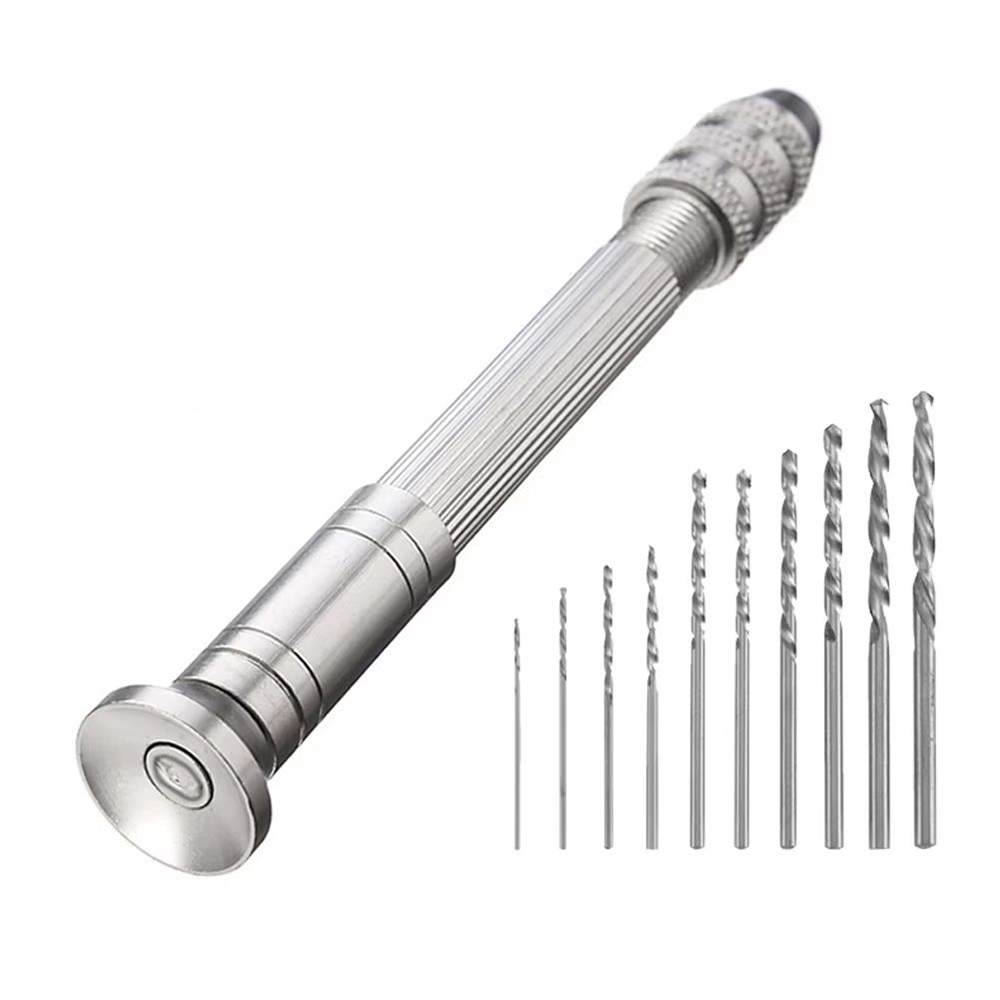 Pin Vice Micro - Handbohrer-Set mit 10 Spiralbohrern, manueller Mini-Handbohrer
